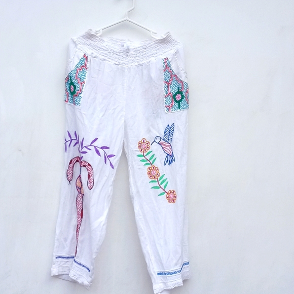 Capri pants for women hand embroidered Amazon jungle